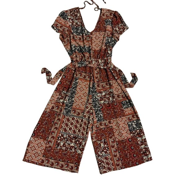 WRAPPER Womens Boho cropped Wide Leg Jumpsuit Medium - Picture 1 of 11